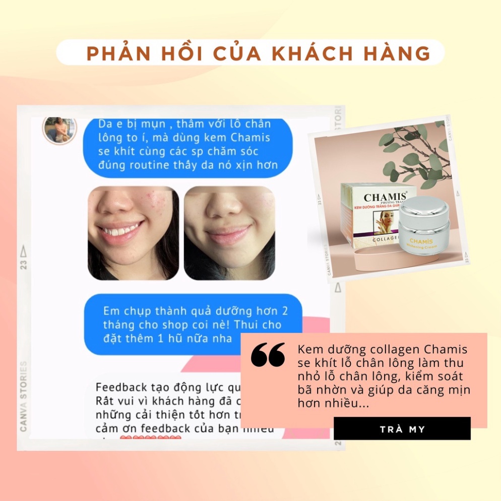 KEM DƯỠNG TRẮNG DA COLLAGEN CHAMIS - THU NHỎ LỖ CHÂN LÔNG VÀ LÀM MỊN DA