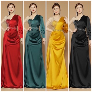 Đầm Dạ hội tay dài phối lưới đính kim sa cao cấp TẶNG KÈM HOA TAI THỜI TRANG