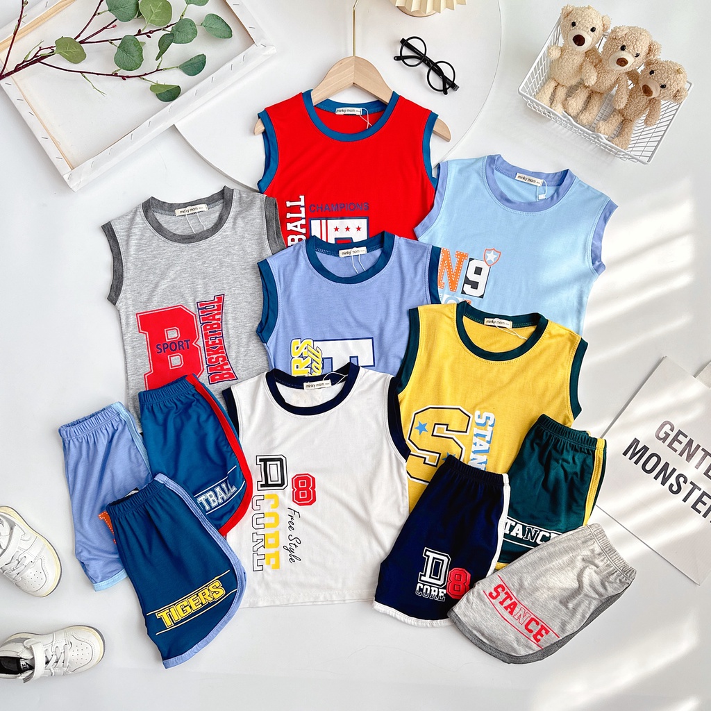 Đồ bộ MINKY MOM cho bé trai bé gái ba lỗ thun lạnh phối màu, bộ quần áo trẻ em 3 lỗ mặc ở nhà 1 2 3 4 5 6 tuổi BS027