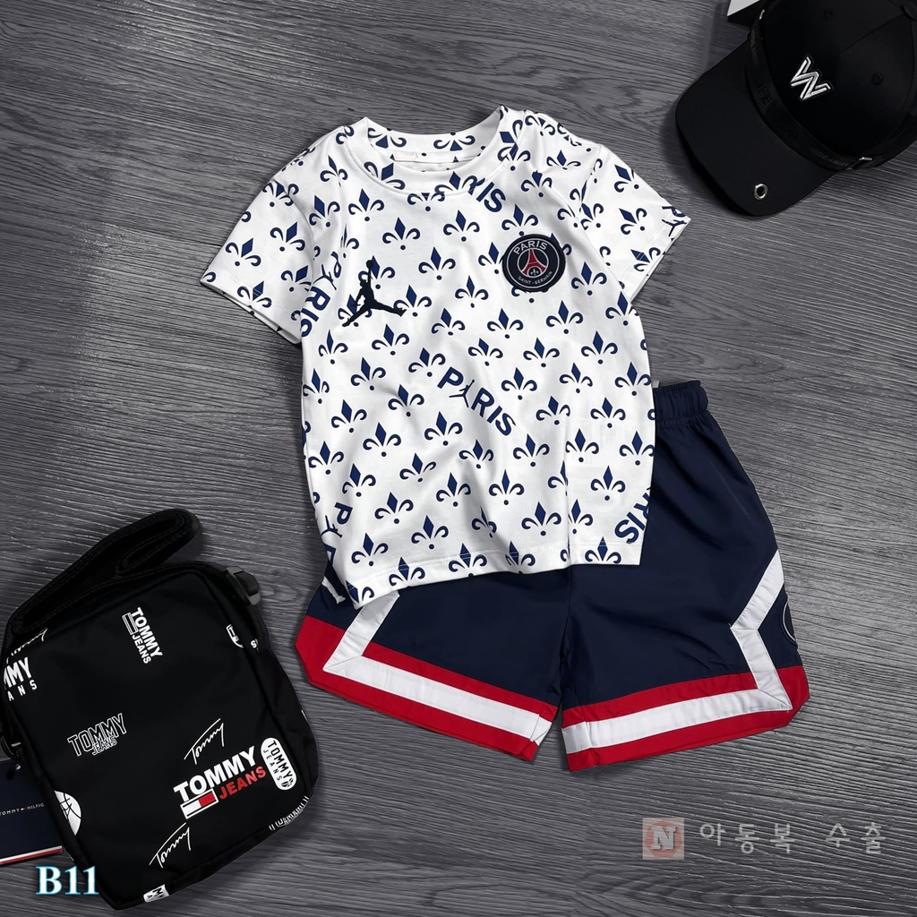 Bộ quần áo PSG 2 màu Trắng- Xanh phối quần sành điệu, cực hot mùa hè cho bé trai  SHOP BÔM BÔM KIDS