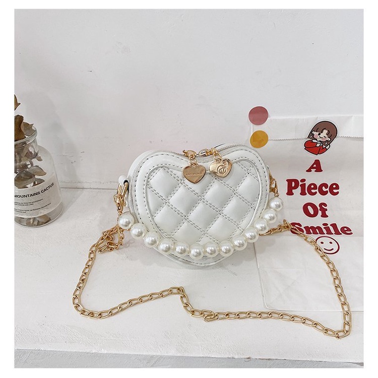 Bololo Túi Đeo Chéo Mini Họa Tiết Trái Tim Đính Ngọc Trai Thời Trang Cho Bé Gái