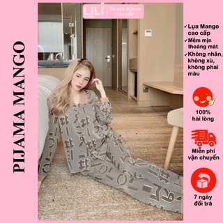 Đồ bộ mặc nhà nữ, bộ ngủ pijama chất lụa MANGO loại 1 quần dài áo dài họa tiết #
