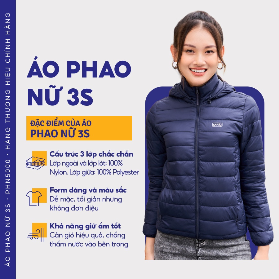 Áo phao nữ YODY có mũ siêu nhẹ siêu gọn giữ ấm tốt chống thấm nước PHN5000