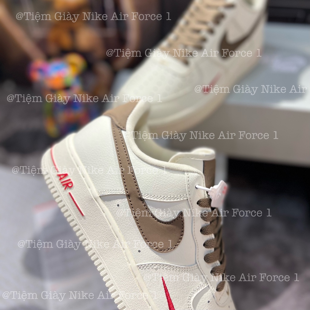 Giày Thể Thao AF1 Low Premium White Brown Giày Af1 Vệt Nâu Full Box Tặng Tất Freeship