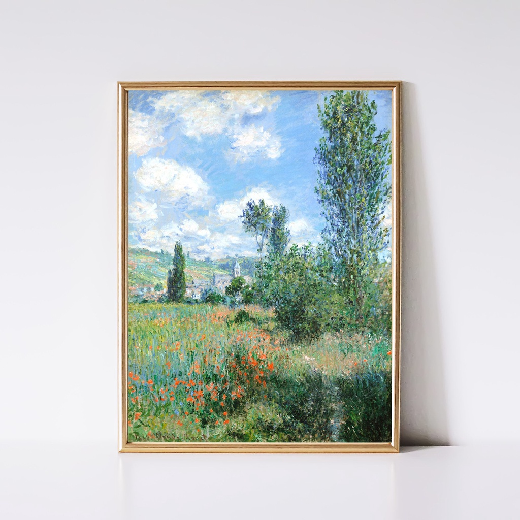 Tranh treo tường, Vintage Spring Landscape Painting Wall Art Spring Landscape Oil Painting Antique Wildflower.
