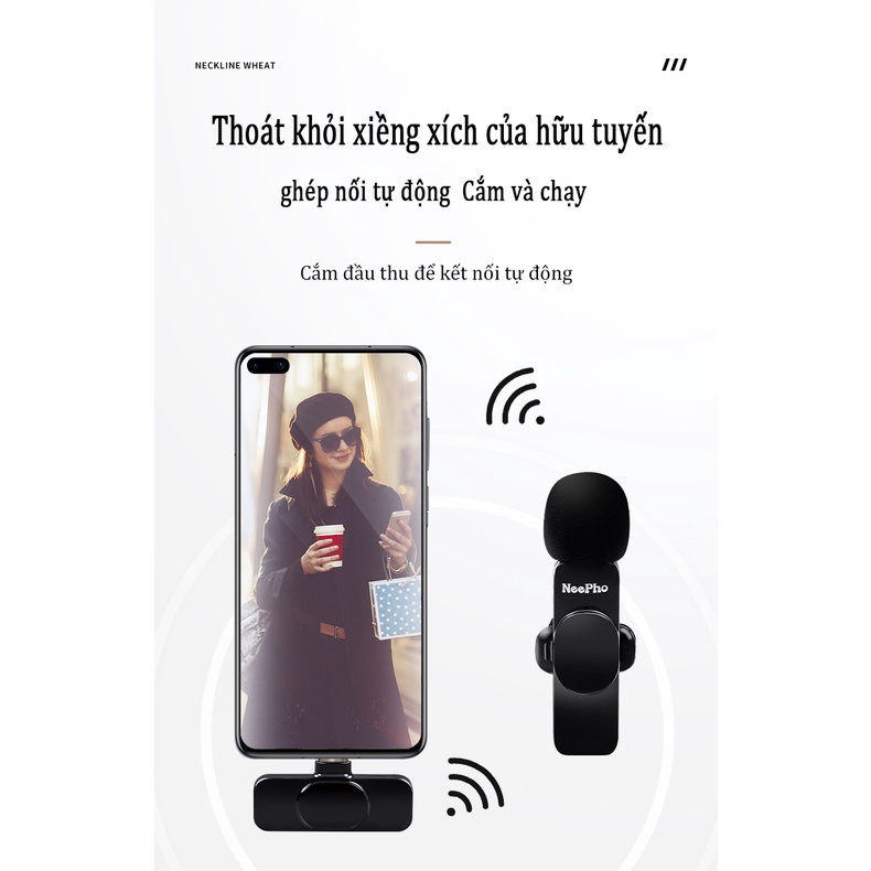 Micro thu âm không dây cài áo K8, Khoảng Cách 15m，Ghi Hình Video, Phát Trực Tiếp, Fb, Quay Vlog, Tiktok.
