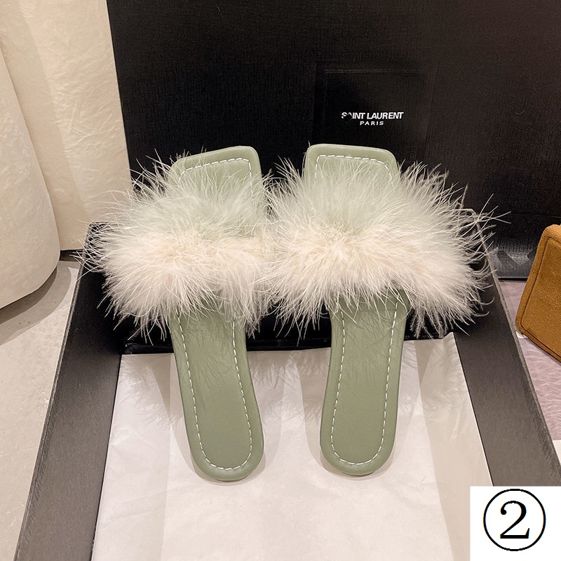 Dép Quai Ngang Phối Lông Xù Chống Trượt Thời Trang Dành Cho Nữ