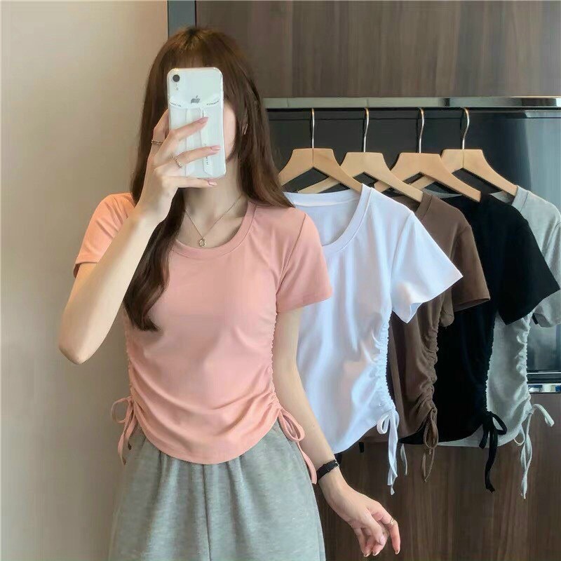 Áo Croptop Nữ Kiểu Thun Rút Dây Vải Cotton Co Giãn Tốt Phong Cách Hàn Quốc NEW UNISEX