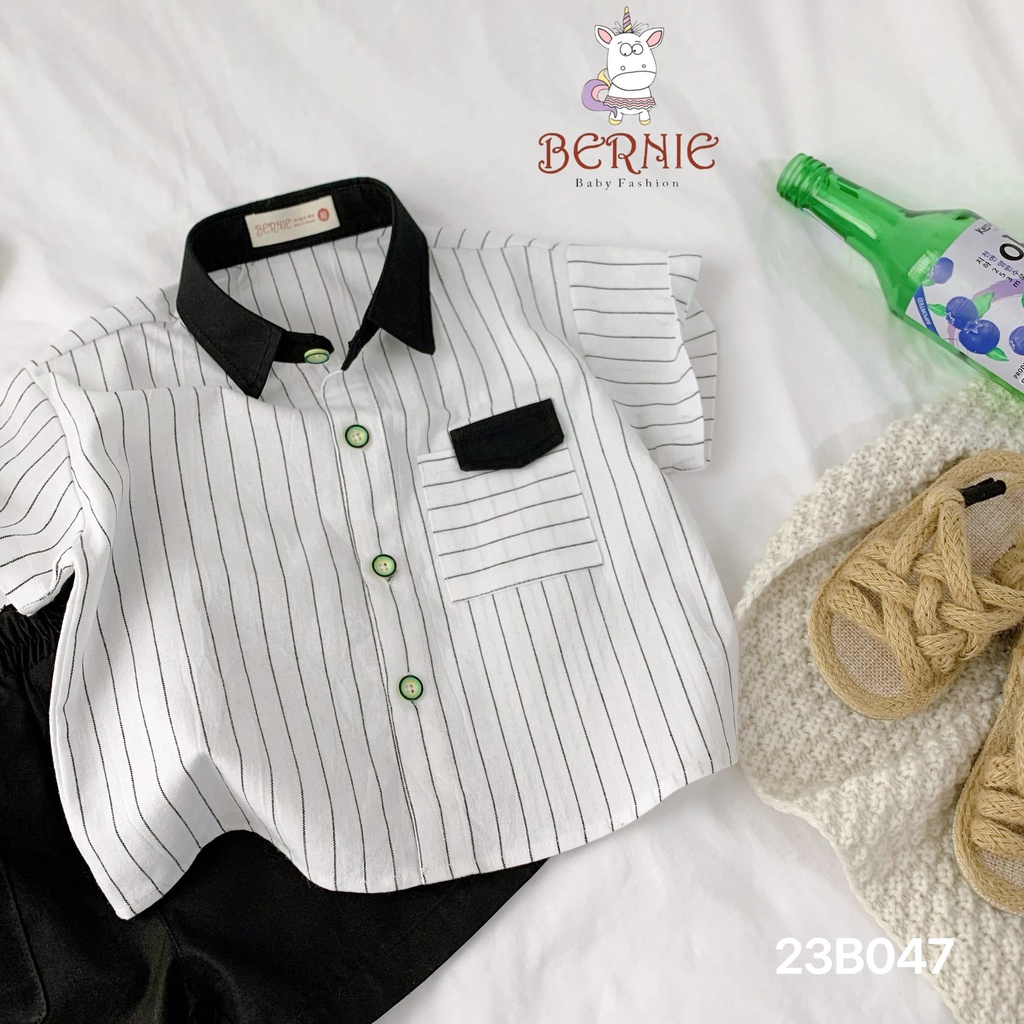 Bộ sơ mi cộc tay kẻ phối nẹp Bernie cho bé trai