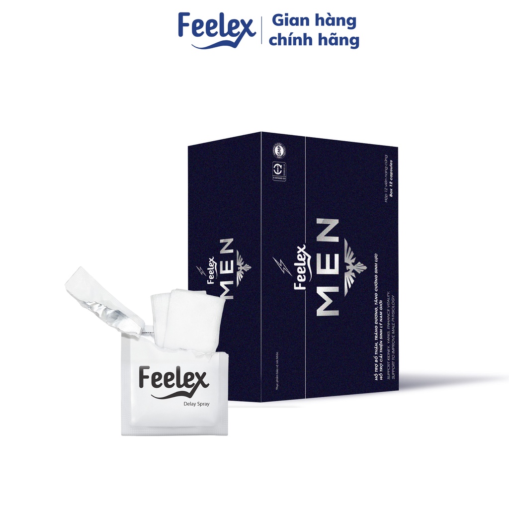 Combo Viên uống Feelex Men 2h và khăn lau Delay Spray tăng cường sinh lý nam giới cấp tốc, kéo dài thời gian quan hệ