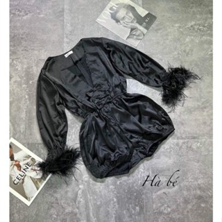 Jum phi lụa phối nơ lông ảnh thật sp 2 màu trắng đen