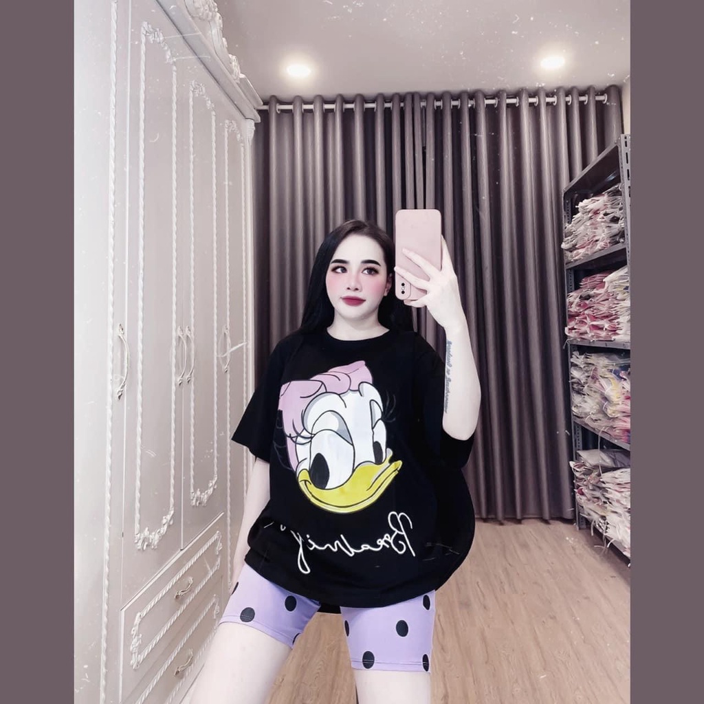 [3.3 Sales Freeship] Set bộ thun đùi dễ thương, set áo thun in hình vịt donal phối quần lửng ngố chấm bi cute mtb