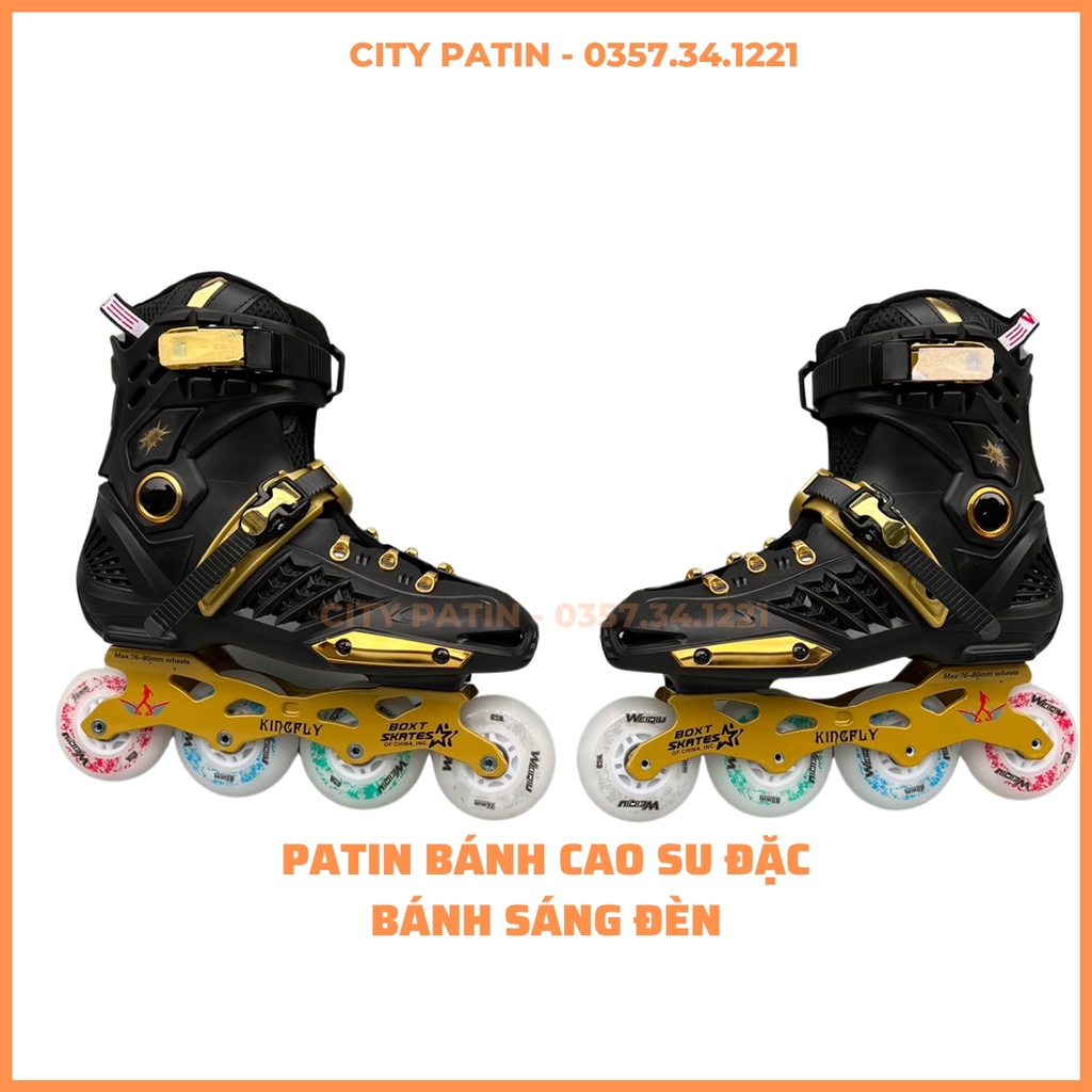Giày patin người lớn bánh sáng đèn led, bánh cao su đặc, Giày trượt patin Kingfly Weiqiu 2 lớp tháo vệ sinh được
