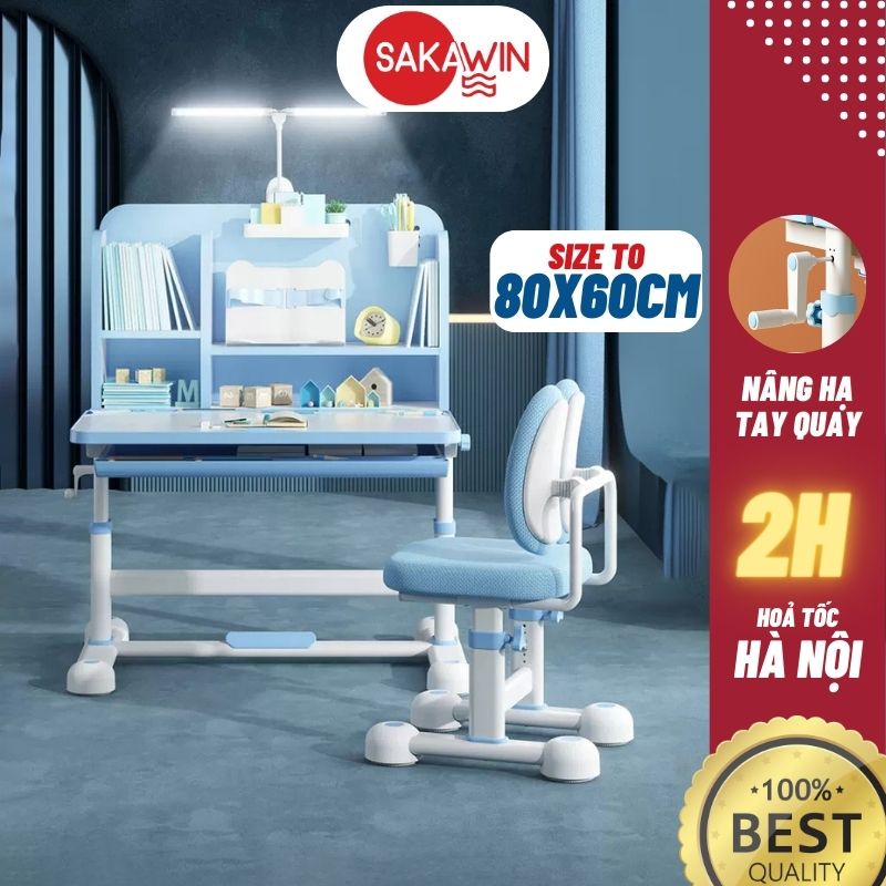 Bộ bàn học chống gù Sakawin A16 Plus, Bàn học cho bé có giá sách, Nâng hạ tay quay cao cấp, Giá tốt | BigBuy360 - bigbuy360.vn