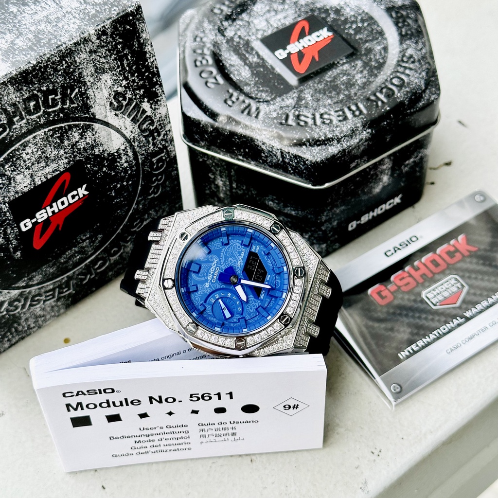 Đồng hồ nam dây nhựa Casio G Shock GA 2100 Custom Royal Diamond Blue Flower