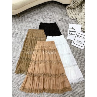 Chân váy lụa phối ren dáng dài QC