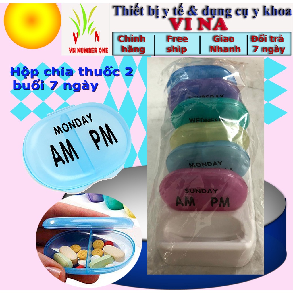 Hộp chia thuốc , Dụng cụ chia thuốc 7 ngày, 2 buổi 1 ngày Thương hiệu Đài Loan - TS5111