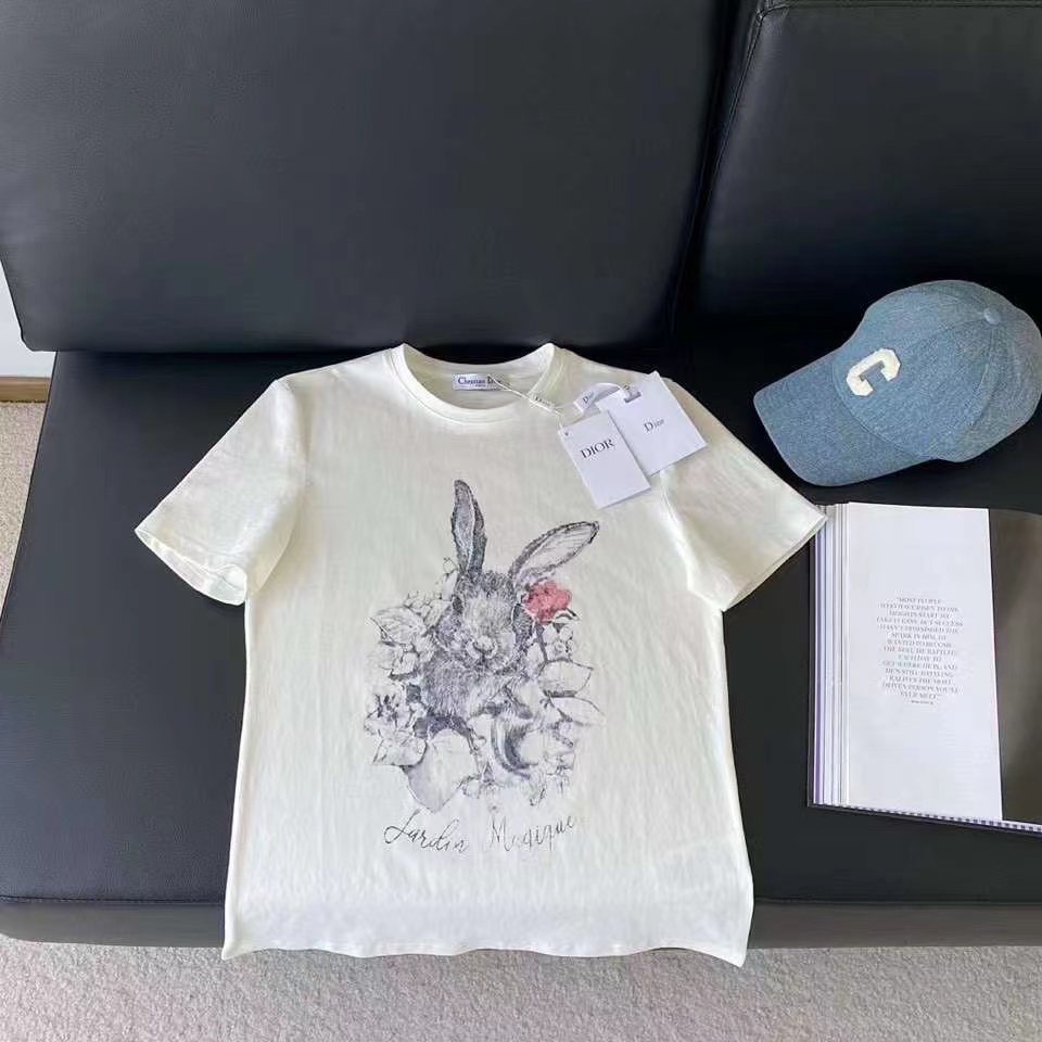 Áo Thun Cotton Lanh In Họa Tiết Dior Jardin Magique
