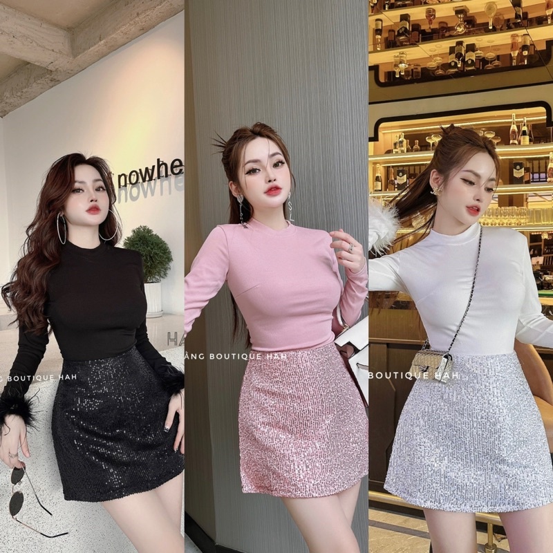 💎Ảnh Thật Mẫu Mặc Chính Chủ Set Chân Váy Kim Sa Phối Áo Tay Lông Sang Chảnh