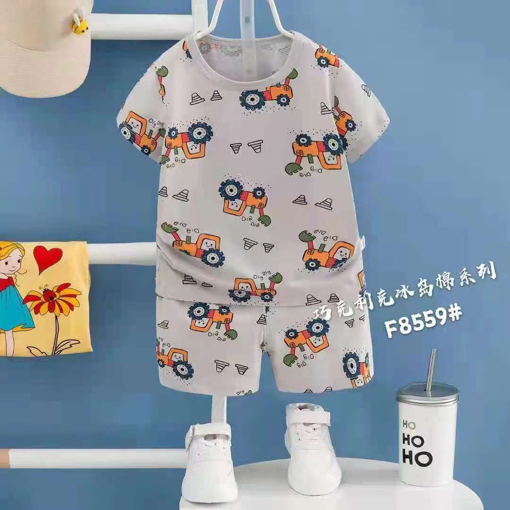 (QiQi 16-25kg) Đồ bộ Quảng Châu QiQi xuất hàn - Bộ cotton cộc tay QiQi xuất Hàn cho bé trai 4-6 tuổi