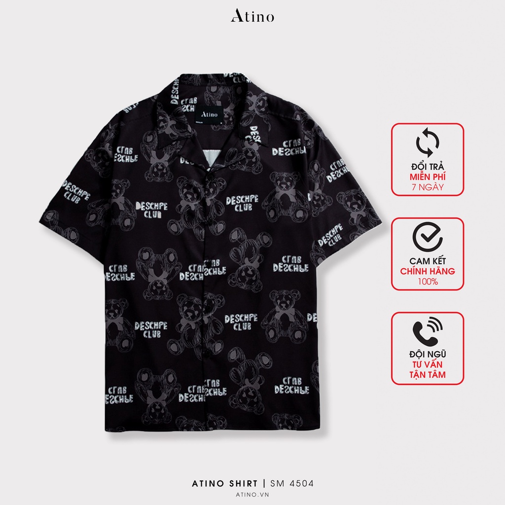 Áo sơ mi cuban shirt cộc tay nam BEAR ATINO vải lụa form regular SM4504