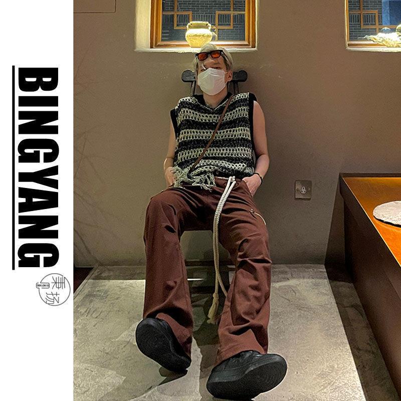 Set Áo Khoác Len Không Tay + Quần Yếm Dây Rút Phong Cách Retro Cho Nam Nữ