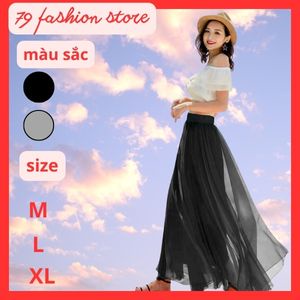 Chân váy xòe vintage lưng thun, Chân váy maxi chitfon dài có 3 màu xanh, đen, xám có size hàng bao đẹp y hình