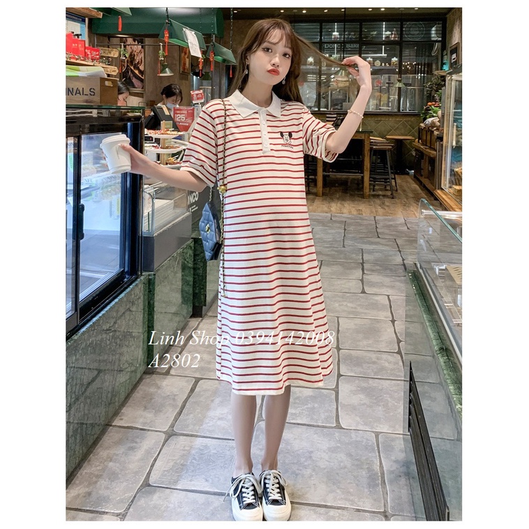 Váy Phông Kẻ Mickey Có Cổ Lịch Sự A2802