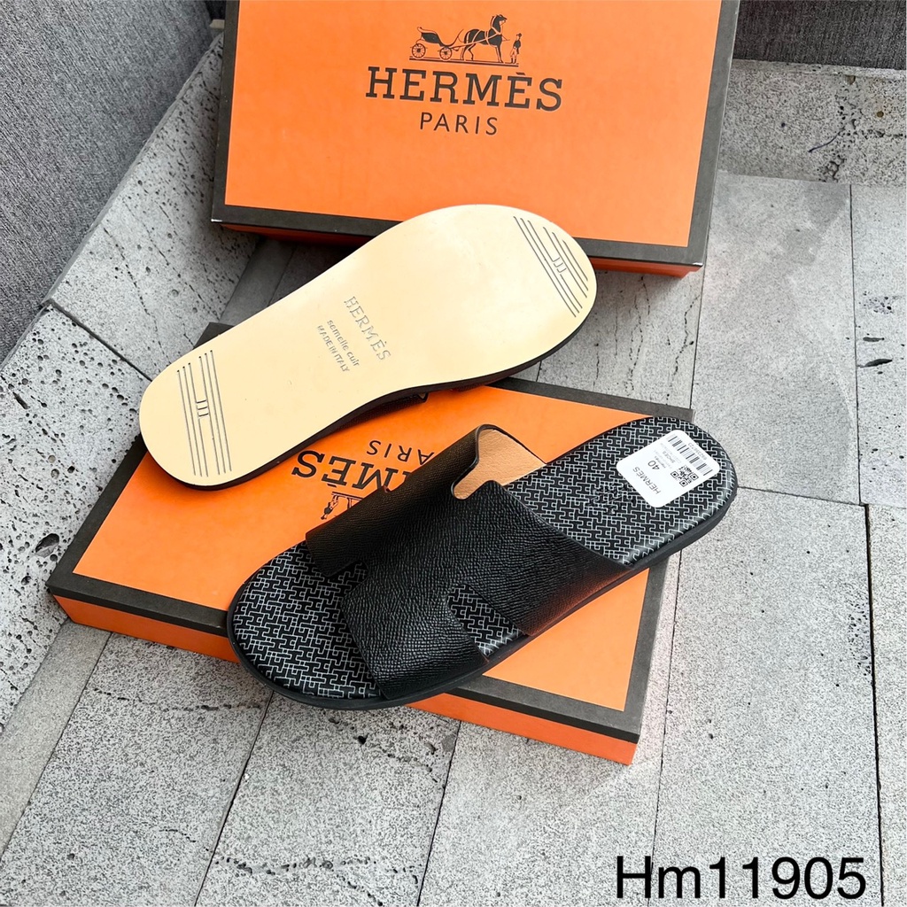 Dép HM Nam Đế Vân Logo Quai Da Đen Cao Cấp Trẻ Trung Siêu Hot