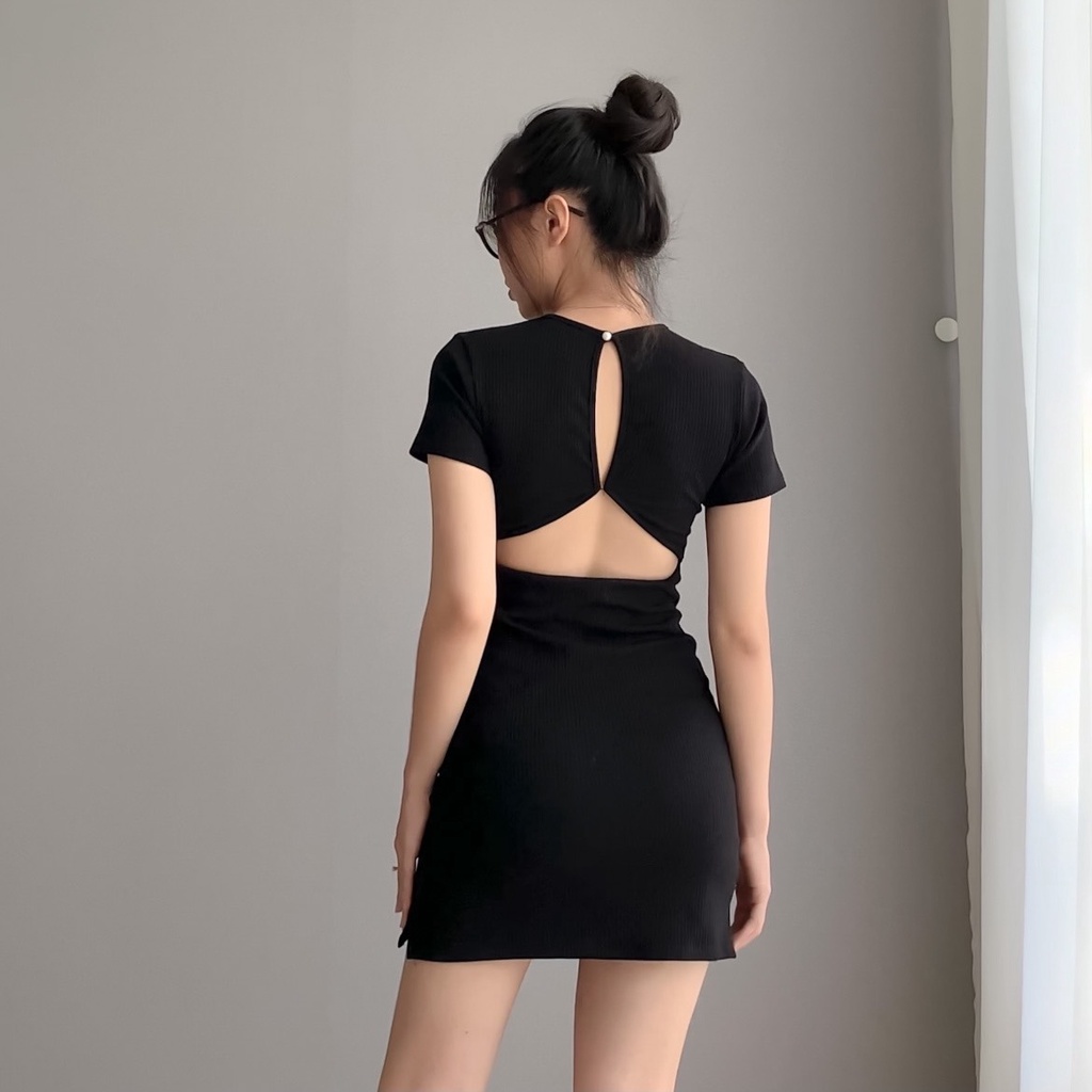 Đầm body hở lưng tam giác sexy co giãn 4 chiều tay ngắn đi chơi dạo phố La Boutique