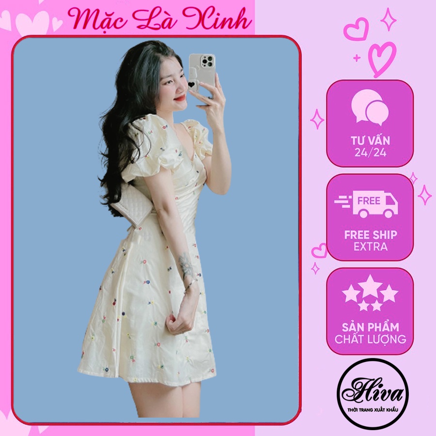 Váy hoa nhí body thiết kế babydoll phối chéo ngực dáng dài ulzzang du lịch biển, Đầm nữ vintage Fashion Week