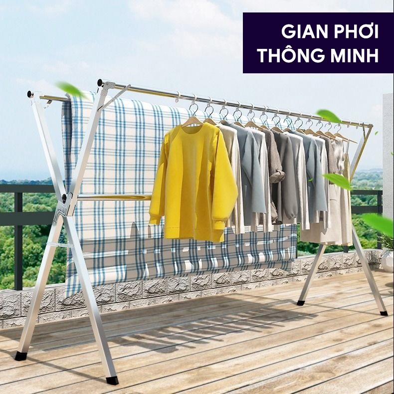 Giá Phơi Quần Áo Thông Minh Gấp Gọn, 💔FREESHIP💔Sào phơi Inox chất lượng Cao cấp Siêu Bền, Chịu Tải 80Kg CÓ QUÀ TẶNG