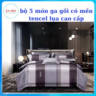 Bộ Drap chăn ga gối Tencel lụa set 5 món mềm kích thước 2*2,1m