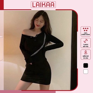 Đầm body tay dài/ngắn cổ tròn cài cúc, đầm ôm body dáng dài chất thun gân co giãn sexy tôn dáng cực đỉnh Laikaa D02