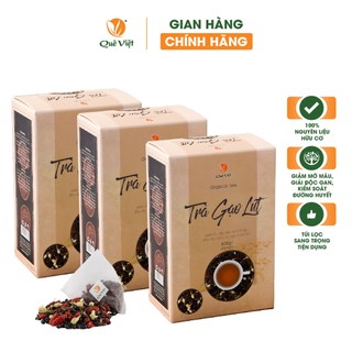 COMBO 3 HỘP - Trà gạo lứt Quê Việt  - Hộp 600g 20 túi lọc