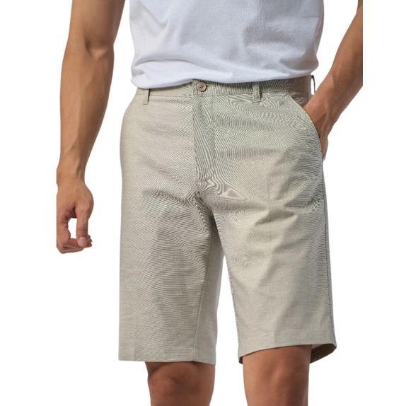 Quần short âu nam Owen ST231274 quần sooc tây ngố đùi màu be chất liệu cotton cao cấp dáng slim fit ôm vừa