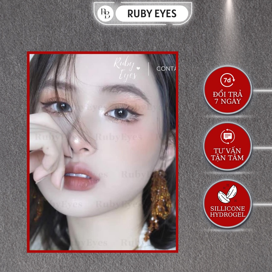 Kính Áp Tròng Sillicone Hydrogel Màu Xám Tro Sáng Vừa, Lens Mắt Ruby Eyes Hàn Quốc HSD 06 Tháng
