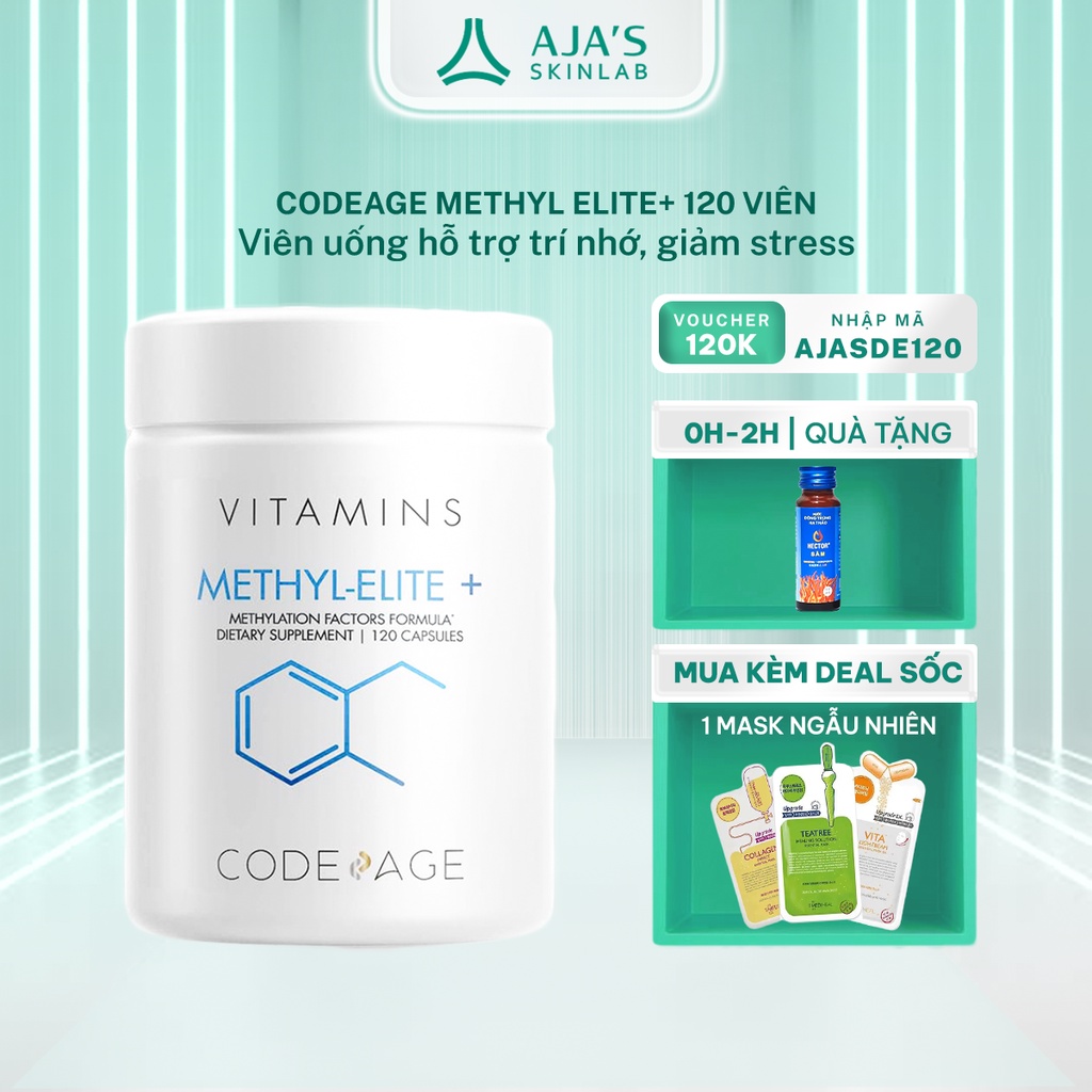 Viên uống bổ não CodeAge Methyl Elite+ 120 viên hỗ trợ trí nhớ, giảm stress - AJA'S SKINLAB