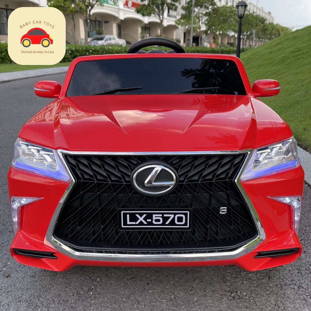 Ô tô điện trẻ em LEXUS570 2 chỗ ghế nệm da 4 động cơ kết nối bluetooth tốc độ cao (Đỏ-Đen-Trắng)