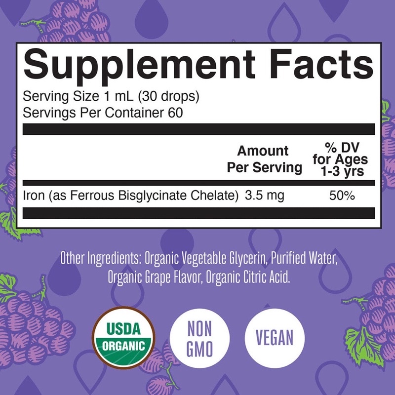 Dung dịch Sắt hữu cơ Mary Ruth’s Organic Toddlers Iron Liquid Drop 30ml