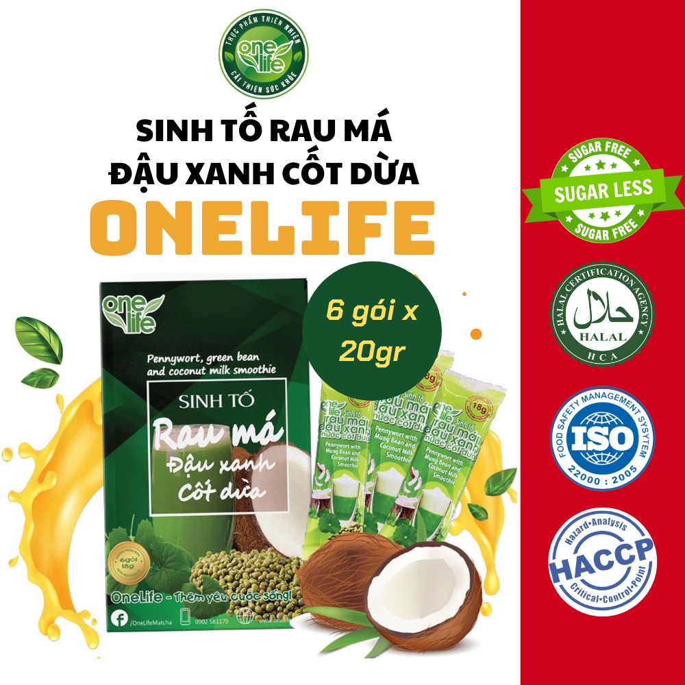 Hộp 120gr (6 gói x 20gr) Bột rau má đậu xanh cốt dừa ONELIFE hòa tan thanh mát, giải nhiệt