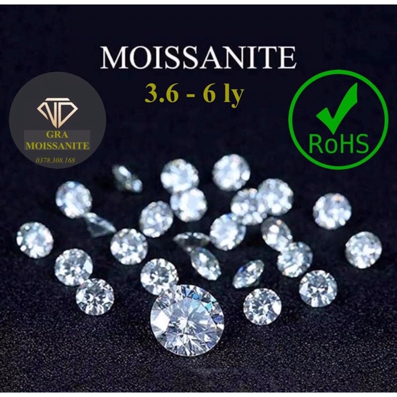 [HCM] Kim cương nhân tạo Mỹ Moissanite, viên 3.6 ly- 5 ly(Quà tặng)