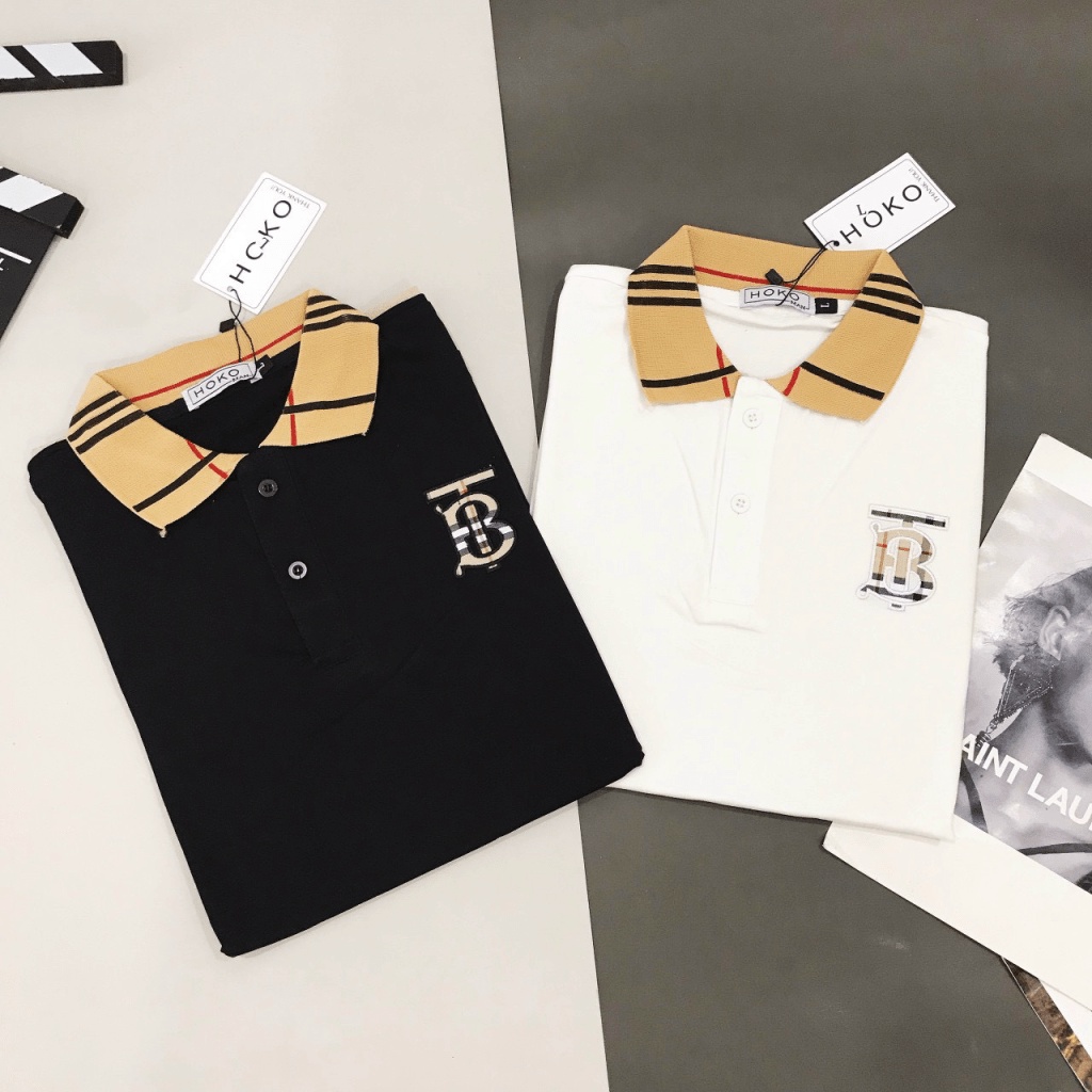 Áo Thun Nam Có Cổ Tay Ngắn Vải Cotton 2 Màu Trắng Đen Đơn Giản Lịch Lãm NEW UNISEX