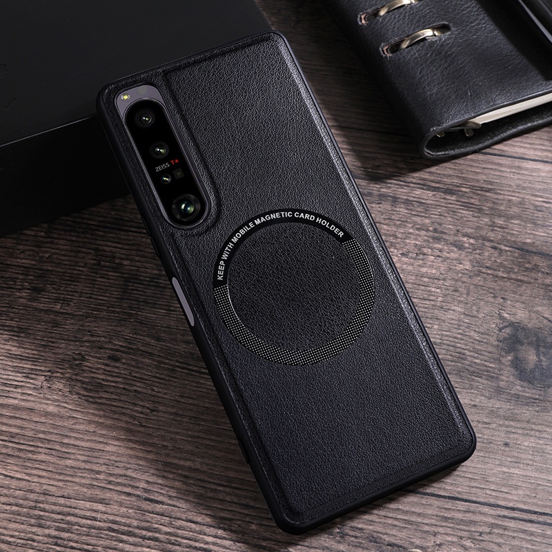 Bao Da PU Nắp Gập Từ Tính Kèm Sạc Không Dây Chống Sốc Cho Sony Xperia 1 IV V Sony Xperia 1 5 10 V IV III II