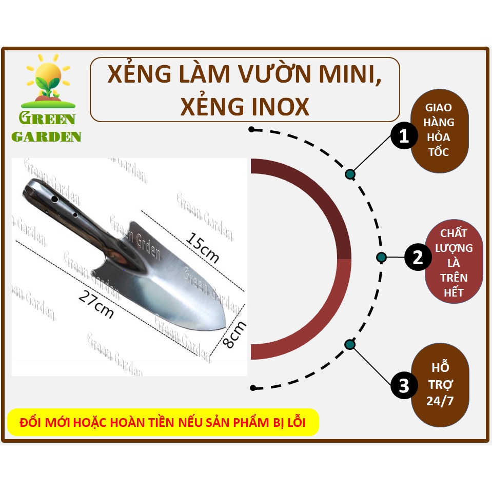 Xẻng làm vườn bằng inox, xẻng làm vườn mini, nhỏ gọn, cầm vừa tay