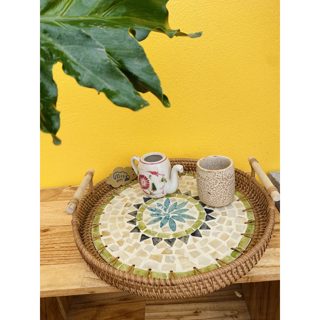 Khay mây guột đế khảm trai hàng thủ công