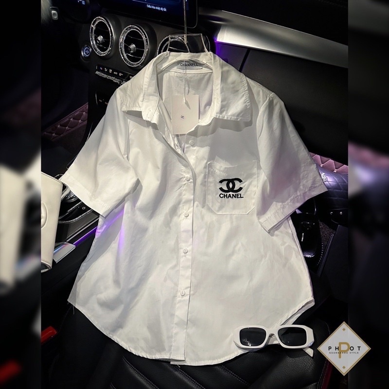 Áo sơ mi trắng logo XCN ngắn tay