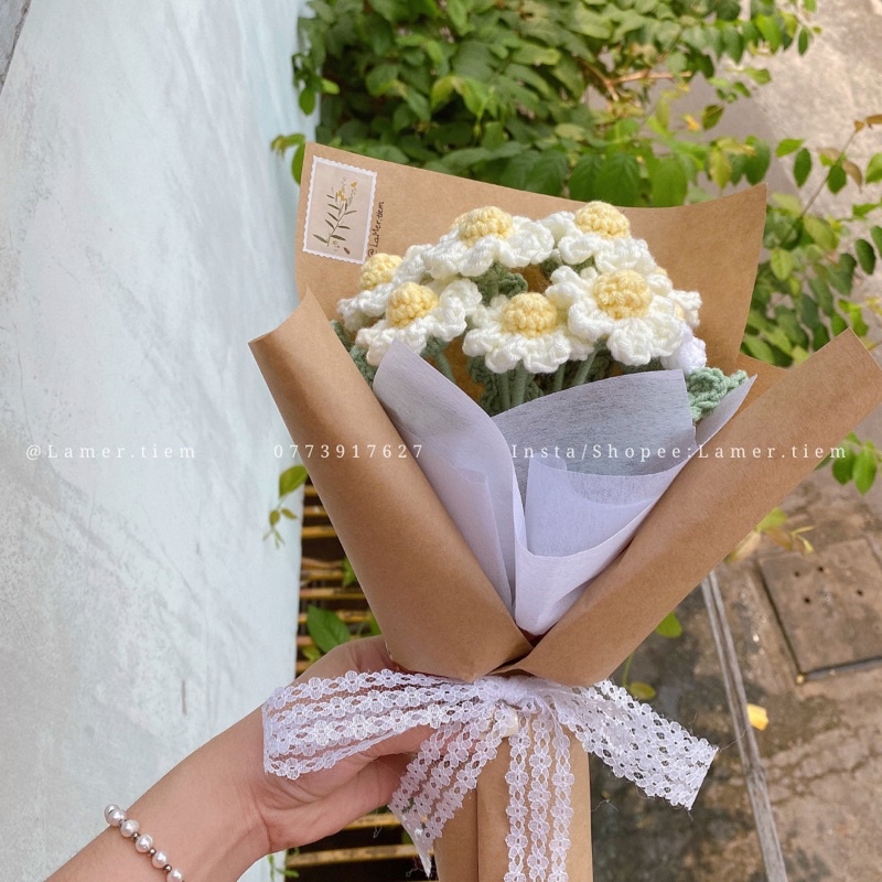 Bó hoa cúc len handmade/ Hoa cúc xuyến chi Daisy/ Hoa cúc len trang trí/ Hoa handmade quà tặng
