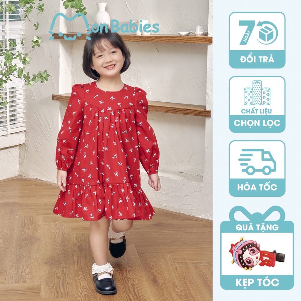 Váy babydoll cho bé gái dáng dài chất cotton cao cấp nhẹ mát phù hợp mặc đi học đi chơi MonBabies VDG22W05