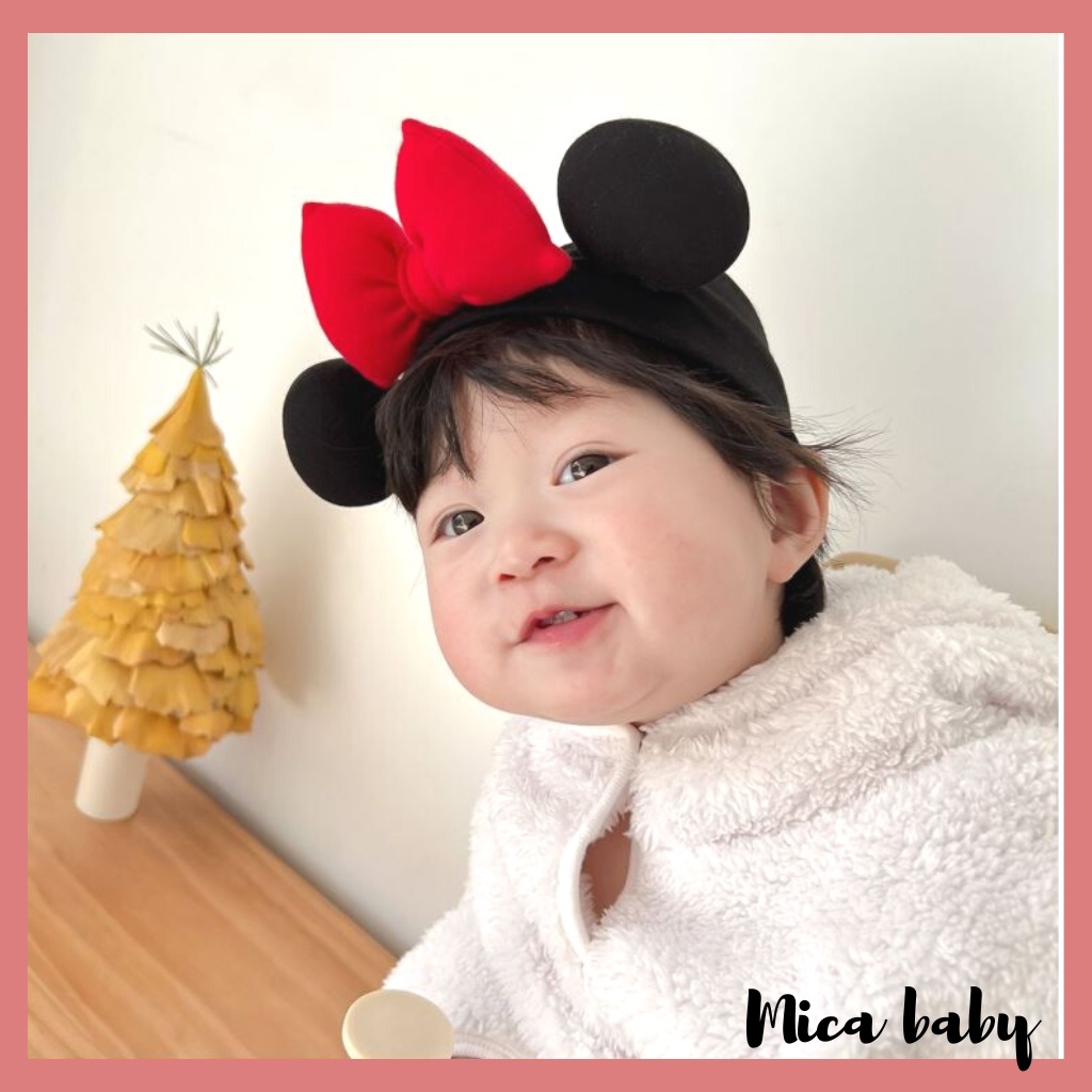 Băng đô che thóp cho bé chất cotton đính nơ đỏ phồng BD74 Mica baby